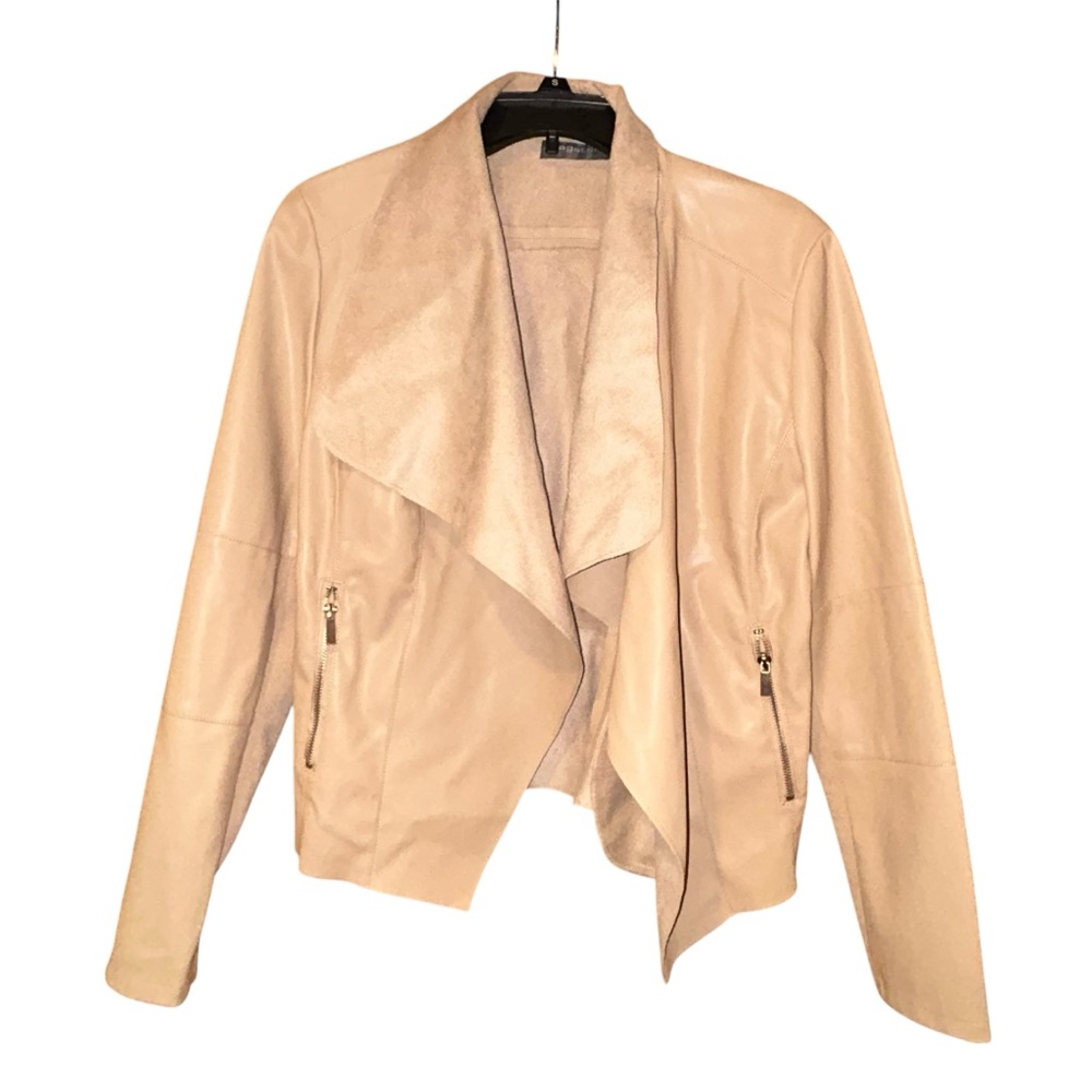 Bagatelle Waterfall Jacket Faux Leather Asymmetrical Womens Large Beige Pockets